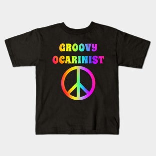 Groovy Ocarina Player Peace Halloween Party Retro Vintage Kids T-Shirt